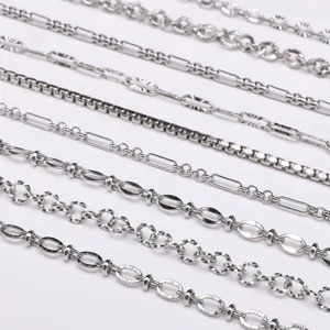 Selection of diverse stainless steel chains for DIY jewelry making and accessories