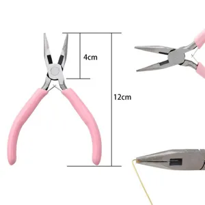 Mini jewelry pliers for DIY handmade craft beads with pink anti-slip handle 12cm
