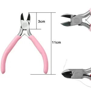 Detailed dimension view of 11cm pink mini jewelry pliers for DIY handmade crafts