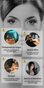 Graphic illustrating common causes of eye strain like night driving and screen use