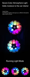 Dettaglio dell'umidificatore per auto SL808 con effetto luce LED RGB a forma di petalo