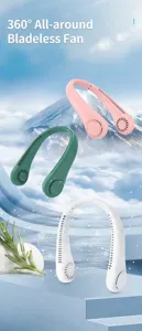 Tragbarer blattloser Halsventilator in Pink, Grün und Weiß mit drei Geschwindigkeiten