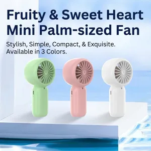 Detailed view of three portable mini handheld USB fans in green, pink, and white colors.