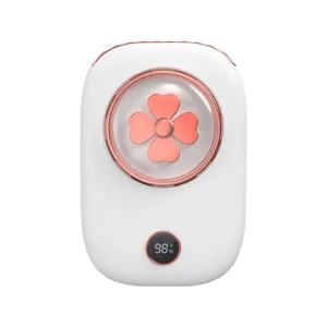 Tragbarer weißer Mini-Nackenventilator mit Kleeblatt-Design und LED-Leistungsanzeige