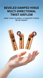 Detailansicht des tragbaren Handventilators mit seinem einzigartigen, um 180 Grad drehbaren Kopf.