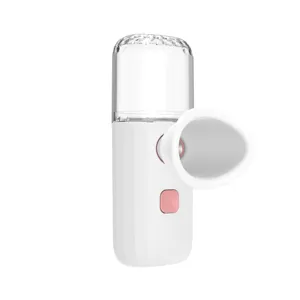 Close-up detail of a portable white nano atomizing eye mist sprayer for dry eye relief