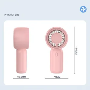 Detailed dimensions of the portable pink USB handheld mini fan, side and front views.
