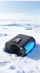 Detailed internal view of portable fan highlighting 6000mAh large capacity rechargeable battery