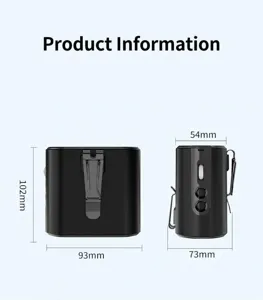 Detailed technical diagram of portable waist fan showing 102mm height and 93mm width