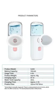 Detailed specifications and parameters for the SL803 portable nano mist eye sprayer