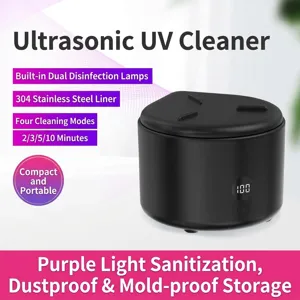 Portable black ultrasonic UV cleaner with 304 stainless steel liner and digital display