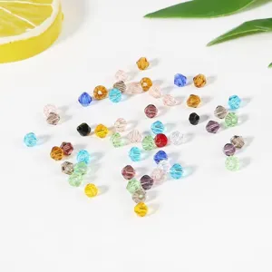 Macro shot of colorful 4mm bicone crystal beads for DIY jewelry making and crafts