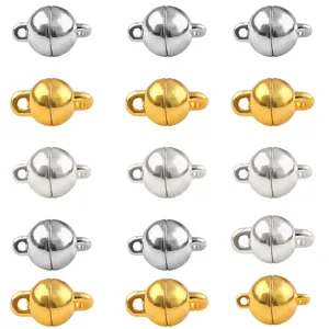 15 pieces of smooth round magnetic clasps in gold and silver for jewelry making