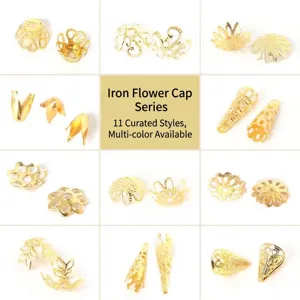 Alloy Hollow Floral Bead Caps Vintage Filigree Flower End Caps Spacer Findings For DIY Jewelry Making Earrings Components