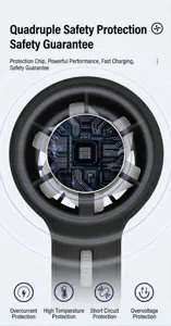 Close-up of SL612 handheld mini fan featuring the internal safety protection chip.