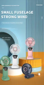 Portable handheld fans in four colors with LED display on colorful display stands