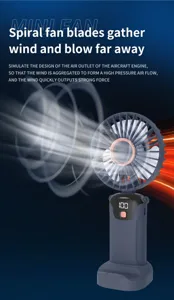 Detail view of portable handheld mini fan with spiral blades for powerful airflow