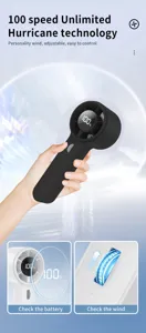 Close-up detail of SL612 mini handheld fan featuring speed control wheel and LED display