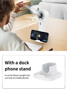 Detail view of the multi-functional charging dock and phone stand for the SL612 mini fan