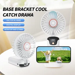 SL618 portable handheld USB fan with digital display and integrated mobile phone stand