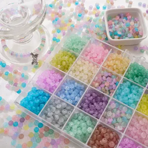 Premium 3x6mm colorful glass abacus beads in transparent storage box for DIY jewelry