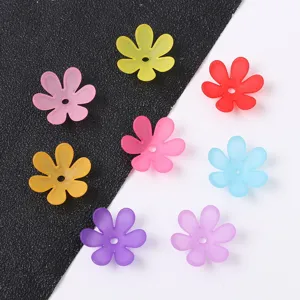 Detailed close-up of 20mm translucent frosted acrylic flower beads in various colors.