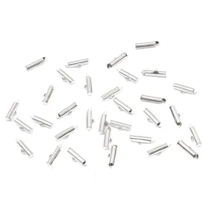 Bulk pack of polished silver iron tube clasps for DIY tassel jewelry and ribbon ends