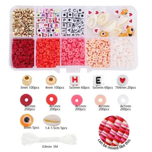 Umfassendes DIY-Schmuckset mit 4-mm-Polymer-Ton-Perlen, Buchstabenanhängern und Gummiband