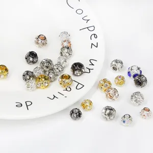 Detailed macro view of sparkling rhinestone pavé openwork beads for DIY jewelry crafting