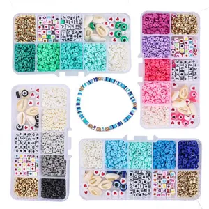 Umfangreiches 4mm Tonperlen- und Buchstabenperlen-DIY-Set in Organizer-Boxen