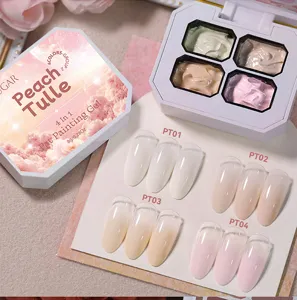 Close-up of 4-in-1 nail art gel palette showing soft gradient effects on nail tips