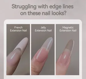 Close-up detail showing nail gel effects on French, Jelly, and Magnetic extension nails.