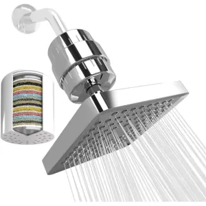 6 inch square rain shower head with 15-stage multi-layer water filter combo