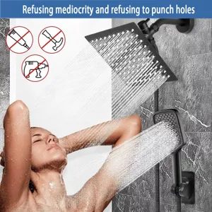 Moderne zwarte douchekop set met regendouche en handdouche voor uw dagelijkse badkamer.