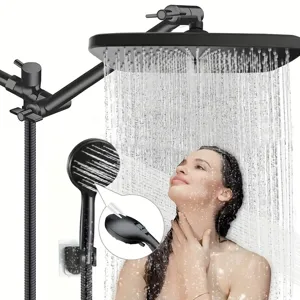 American Rainfall Shower Head Combo Matte Black Stainless Steel Starry Sky Shower Head Multi Functional Handheld Shower With Extension Arm And Hose For Bathroom Shower System