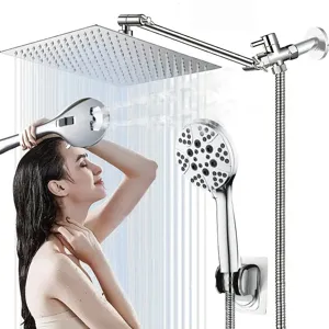 Modern Inbouw Regendoucheset Roestvrij Staal Vierkante Douchekop Met Messing Verlengarm Chroom Afwerking Badkamer