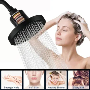 6 inch high pressure filtered shower head in black with mineral stone beads for soft skin