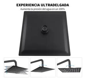 High pressure ultra-thin matte black square rain shower head with adjustable swivel joint