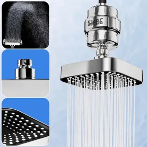 Detailweergave van 6-inch hogedruk regendouchekop met filter en siliconen sproeiers.