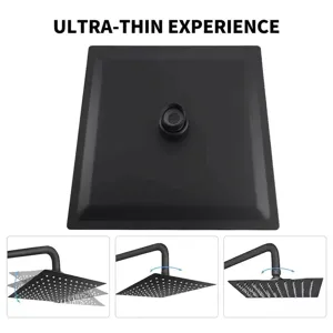 Matte black ultra-thin pressurized square shower head for modern bathroom rain experience