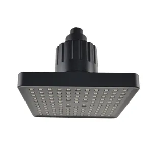 Detailed view of a matte black 6-inch square high-pressure rain shower head spray plate