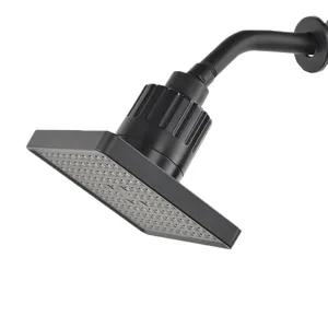 Macro view of matte black square 6-inch high-pressure rainfall shower head