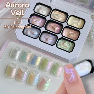 Nine-Grid Aurora Pearl Nail Art Gel 3D Painting Gel Macaron Iridescent Shimmer Solid Cream Gel For DIY Manicure Decoration