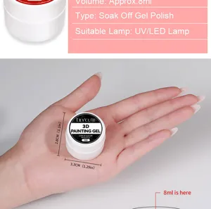Detailed view of 8ml 3D nail painting gel with dimensions and UV/LED compatibility info