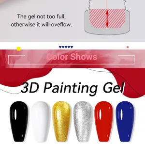 Detail showing 3D painting gel colors including gold and silver shimmer swatches