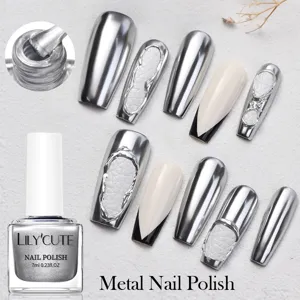 LILY'CUTE high gloss silver mirror metallic nail polish gel for professional nail art