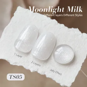 Détail du vernis gel blanc laiteux pailleté montrant les effets de 1 et 2 couches