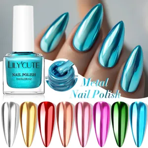 Professional Lily'Cute metallic mirror finish nail polish with high-shine chrome effect