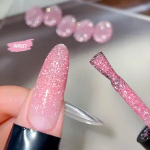 Smalto gel rosa glitterato con effetto diamante frantumato, codice colore WR07
