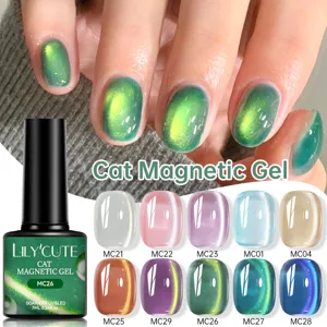 LILY'CUTE 7ml Smalto Gel Magnetico Occhio di Gatto Glitter Perle di Vetro UV LED Soak Off Unghie Artistiche